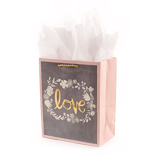 Book Cover Hallmark Medium Gift Bag with Tissue Paper for Weddings, Bridal Showers, Engagements and More (Gray, Pink, Gold Love)
