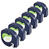 AOJE Compatible Label Tape Replacement for Letratag 91330 S0721510 Paper Tape Refills, 1/2'' W x 13' L (12mm x 4m) Black on White Paper for Letra Tag LT100H LT100T QX50 LT110H, 6-Pack