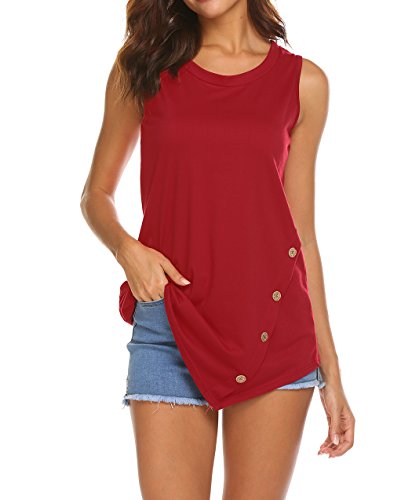 Hount Women's Summer Sleeveless Side Button Shirt Asymmetrical Tunic Tank Tops Blouse
