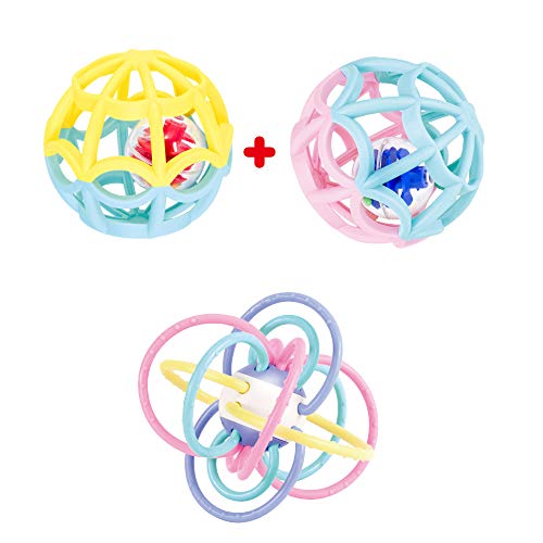 Baby Play Ball and Sensory Teether. Two Outer Plus 2 Inner Balls. Rattles and Rolls for Double The Fun. Ages 0 Month to 4 Years. (Play Ball & Sen Teether)