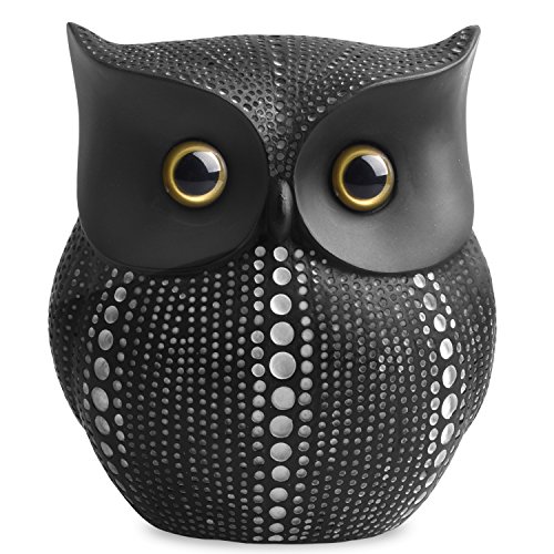 Owl Statue Decor (Black) Small Crafted Buho Figurines for Home Decor Accents, Living Room Bedroom Office Decoration, Buhos Bookself TV Stand Decor - Animal Sculptures Collection BFF for Owls Lovers