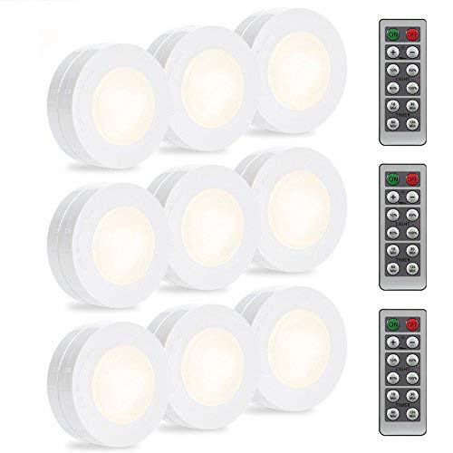 LUNSY Wireless LED Puck Lights, Closet Lights Battery Operated with Remote Control, Kitchen Under Cabinet Lighting Wireless, 4000K Natural White - 9 Pack