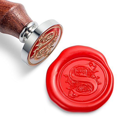 Mceal Wax Seal Stamp, Large Seal 1 1/5"(30mm) Dia, Silver Brass Head with Wooden Handle, Regal Letter A to Z Series (Letter S)