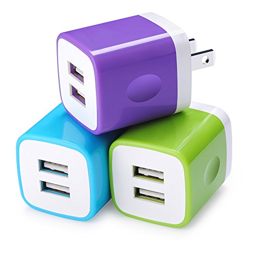 Charging Block, Wall Charger Sicodo 3-Pack Dual Port USB Home Travel Wall Charger Plug Compatible with iPhone 11/11 Pro Max/SE, Tablet, Samsung Galaxy S20 10 S10e S9 S8 Plugs/S7 S6 Note 10+, HTC