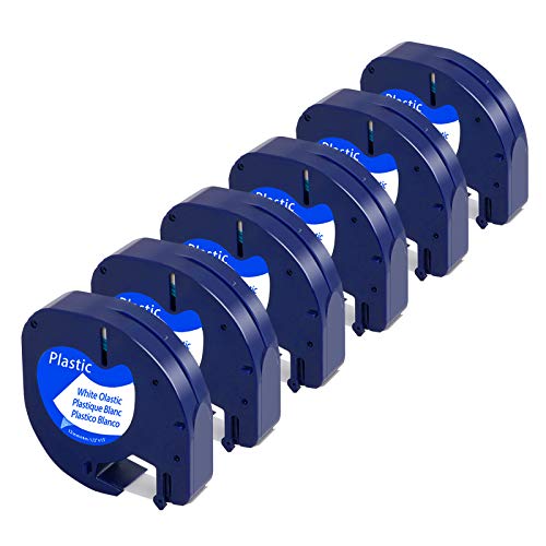 AOJE Compatible Label Tape Replacement for Dymo Letratag 91331 Black on White 1/2'' x 13' (12mm x 4m), A91331 S0721660 Plastic Tape Refill Work with DYMO LT-100H LT-100T LT-110T QX50 XR XM 2000 6-Pack
