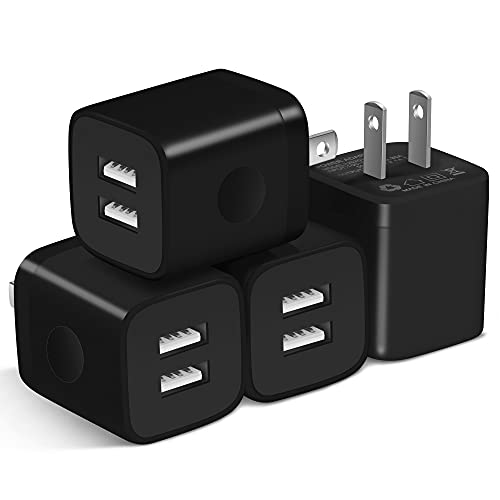 X-EDITION USB Wall Charger, 4-Pack 2.1A Dual Port USB Cube Power Adapter Wall Charger Plug Charging Block Compatible with Phone Xs Max/Xs/XR/X/8/7/6S/6 Plus, Pad, Samsung, Android Phone (Black)