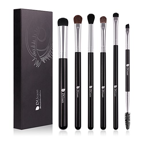 DUcare 6pcs Eyeshadow Brushes Makeup Eye Brush Set Eyeshadow Eyebrow Blending Cosmetics Brushes Black with Silvery