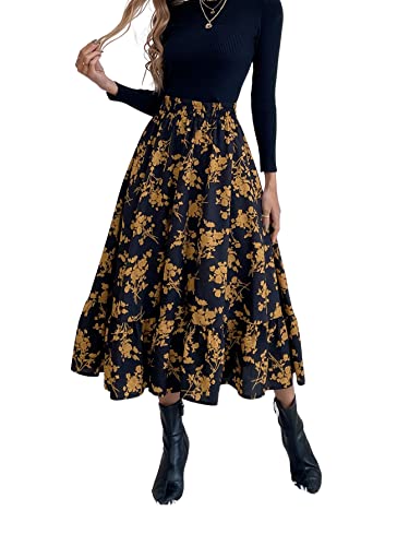 RUIGO Women's High-Waisted Boho Asymmetrical Hem Tie up Long Maxi Print Wrap Skirt