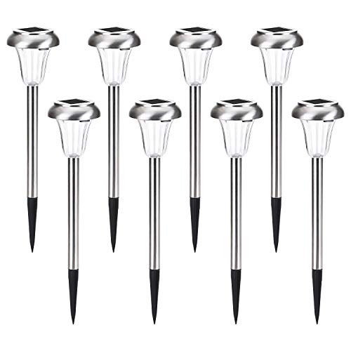 AZIRIER Solar Lights Waterproof Solar Garden Lights, Stainless Steel Solar Landscape Lights Outdoor for Lawn Patio Yard Garden Walkway 8 Pack