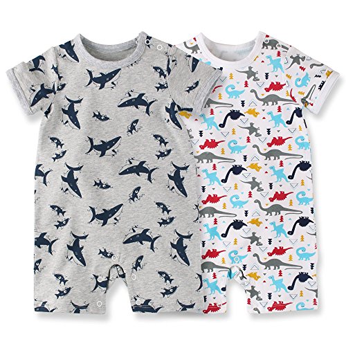 Baby Boys Girls Bodysuit Short Sleeves Infant Toddler Cotton Rompers Pack of 2