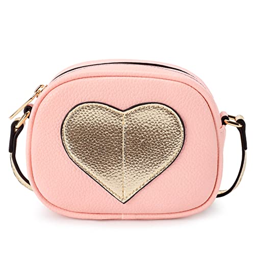 mibasies Little Girls Gifts Crossbody Heart Purse Presents for Kids, Gold heart-pink, Small