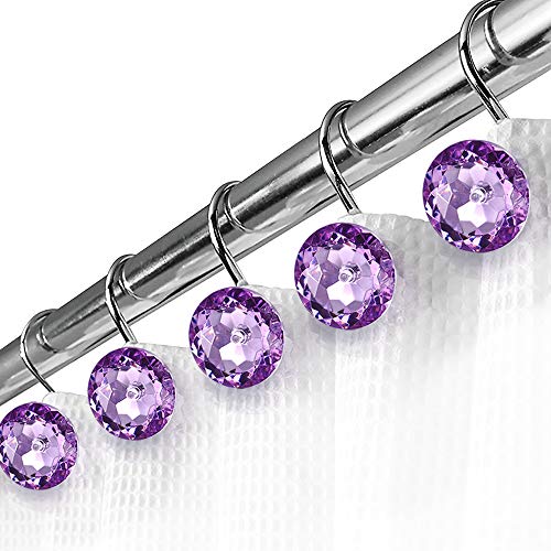 Book Cover Shower Curtain Hooks Rings,iiEASEST Quality Acrylic Decorative Shower Hooks Bling Round Diamond Design Chrome Finish Rings S Roller Hooks for Hanging Curtain Bathroom Home Hotel Set of 12 (Purple)