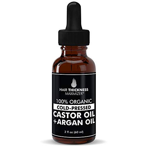 Hair Thickness Maximizer 100% Organic Cold Press Castor Oil with Argan Oil Great for Thickening Hair, Eyelashes, Eyebrows. Best 2-in-1 Treatment for Hair Loss, Thinning Hair for Men and Women