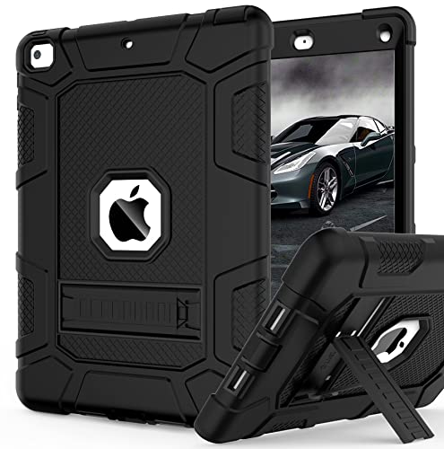 iPad 6th Generation Cases, iPad 5th Generation Case, iPad 9.7 Case, Hybrid Shockproof Rugged Drop Protection Cover Built with Kickstand for iPad 9.7 inch A1893 / A1954 / A1822 / A1823 (Black)