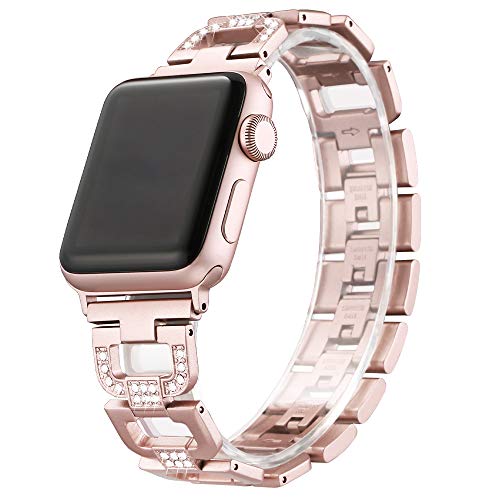 Simpeak Bling Metal Bands Compatible with Apple Watch Series 4 Series 5 40mm, Jewelry Bling Bracelet Wrist Band Replacement for iWatch 38mm 40mm Women Men Rose Gold