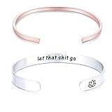 MS.CLOVER Meditation Bracelet, Let That Shit Go Hand Stamped Inspiration Cuff, Lotus Flower, Yoga Jewelry