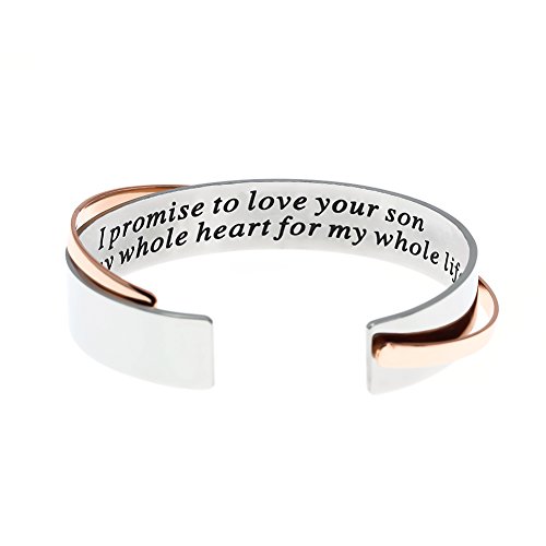 MS. CLOVER Mother of The Groom Gift, I Promise to Love Your Son with My Whole Heart for My Whole Life Stainless Steel Bracelet. Wedding Bangle Gift.