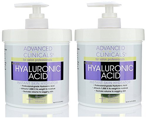 Advanced Clinicals Anti-aging Hyaluronic Acid Cream for face, body, hands. Instant hydration for skin, spa size. (Two - 16oz)