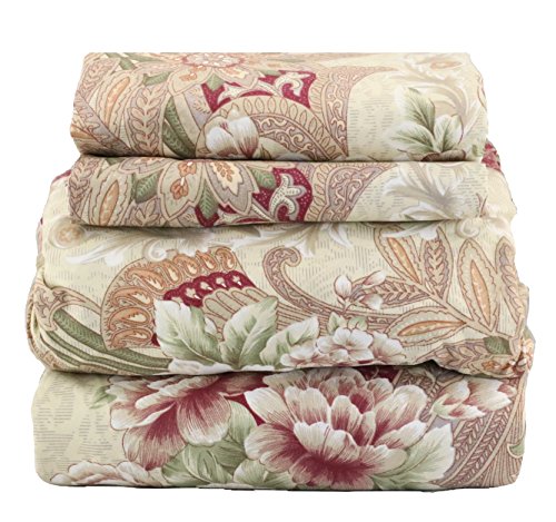 jaycorner 1800 Series Beautiful Bedding Super Soft Egyptian Comfort Sheet Set Striped Paisley Floral (Queen)