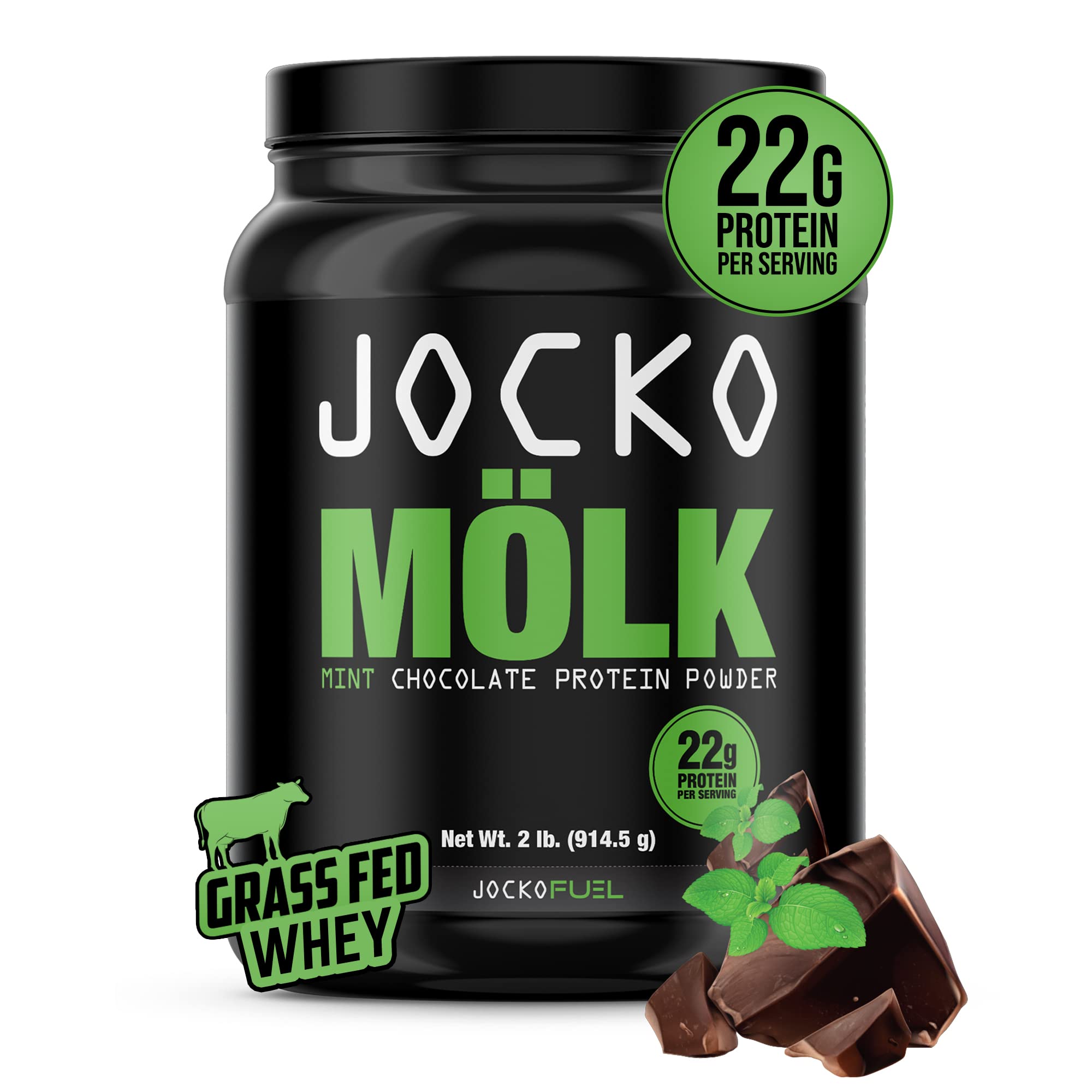 Book Cover Jocko Mölk Whey Protein Powder (Mint Chocolate) - Keto, Probiotics, Grass Fed, Digestive Enzymes, Amino Acids, Sugar Free Monk Fruit Blend - Supports Muscle Recovery and Growth - 31 Servings Mint Chocolate 31 Servings (Pack of 1)