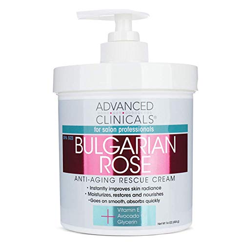 Advanced Clinicals Bulgarian Rose Oil Cream Anti-Aging Rescue for Face, Hands, Neck. Spa Size 16oz (16oz)