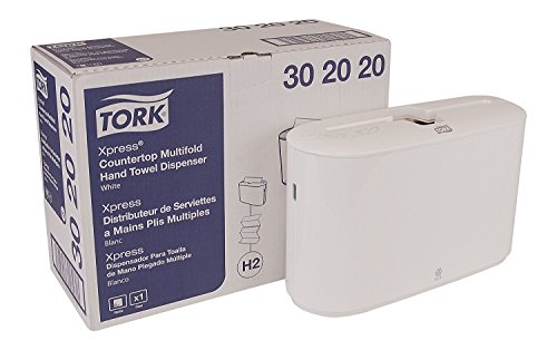Tork. Xpress 302020 Countertop Multifold Hand Towel Dispenser, Plastic, 7.92" Height x 12.68" Width x 4.56" Depth, White (Case of 1) For use with MB550A, MB640, MB540A