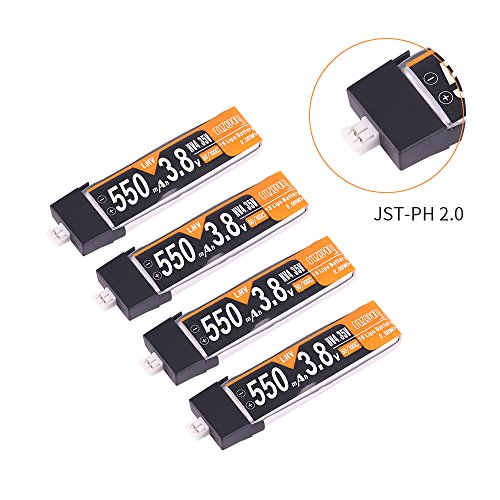 4pcs 550mAh HV 3.8V 1S LiPo Battery 50C JST-PH 2.0 PowerWhoop mCPX Connector Rechargeable 1S LiPo Battery for Inductrix FPV Plus Eachine trashcan Tiny 7 Beta75 75 Pro Tiny Whoop FPV Racing Drones