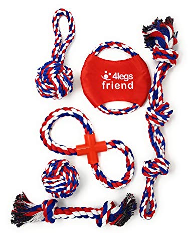 Dog Cotton Rope Toys Set for Medium and Large Dogs Who Love to Play Rough and are Aggressive Chewers. Almost Indestructible, Washable Dental Floss, Tough Tug of War/Chewing Toys - (6 pack)