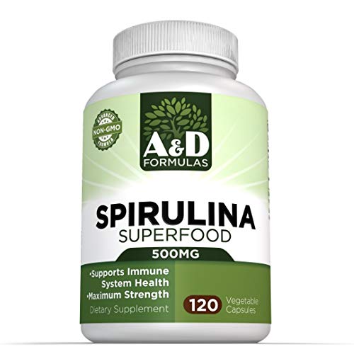 Pure Spirulina –(120 Capsules) – Vegetarian Friendly Plant Based Superfood – Boost Immunity and Energy with One Pill a Day