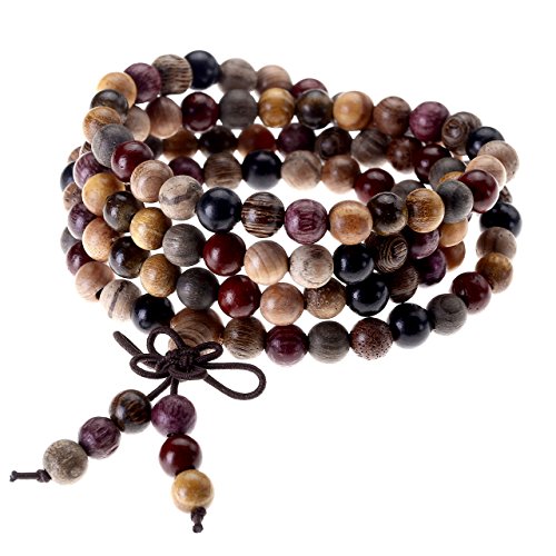 Top Plaza Unisex 108 Natural Wood 6mm 8mm Beads Bracelet Buddhist Rosary Mala Necklace(8mm Sandalwood Duobao)