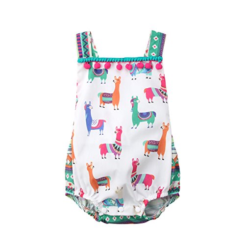 Lamuusaa Newborn Infant Toddler Baby Girls Colourful Alpaca Pattern Tank Tops Summer Bodysuit Romper Jumpsuit