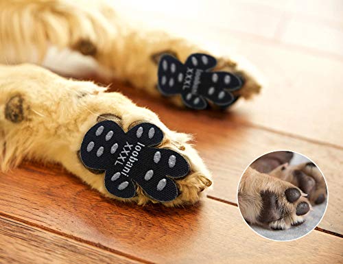 LOOBANI 48 Pieces Dog Paw Protection Traction Pads to Anti Slip on Hardwood Tile Floors, Disposable Self Adhesive Shoes Booties Socks Replacement (XXXL-3.07"x3.38", Black)