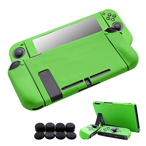 Hikfly 3pcs Silicone Gel Non-Slip Cover Skin Protector Case Kits Compatible for Nintendo Switch Consoles and Joy-Con Controllers with 8pcs Silicone Gel Thumb Grips Caps(Green)