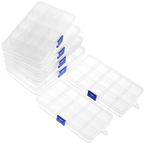 Clear Jewelry Box 6 Pack Plastic Bead Storage Container, Earrings Storage Craft Organizer with Adjustable Dividers, 15 Compartments Each, 6.7" x 0.8"x 4"