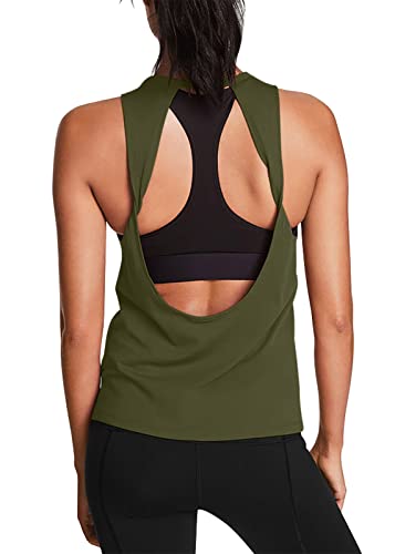 Mippo Workout Tops for Women Open Back Yoga Shirts Tank Tops Athletic Tops Gym Workout Clothes