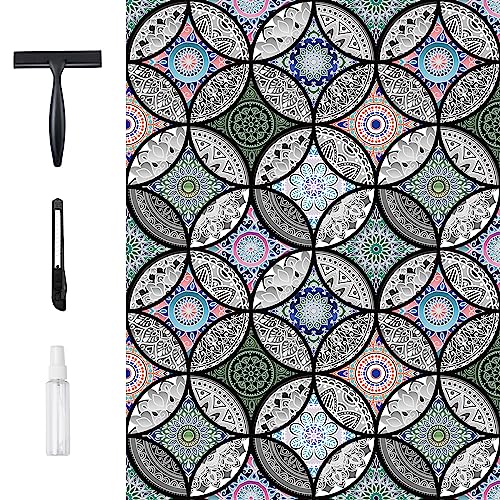 DKTIE Static Cling Decorative Window Film Vinyl Non Adhesive Privacy Film,Stained Glass Window Film for Bathroom Shower Door Heat Cotrol Anti UV 17.7In.by 78.7In.
