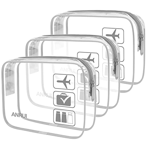 ANRUI Clear Toiletry Bag TSA Approved Travel Carry On Airport Airline Compliant Bag Quart Sized 3-1-1 Kit Travel Luggage Pouch- Grey