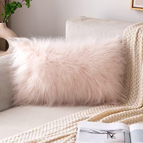 MIULEE Decorative Faux Fur Throw Pillow Cover Fluffy New Luxury Series Style Case for Couch Cushion Sofa Bedroom 12 x 20 Inch Pink
