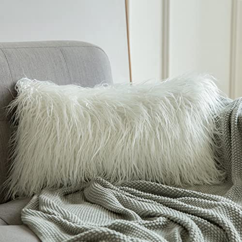 Book Cover MIULEE Decorative New Luxury Series Style White Faux Fur Throw Pillow Case Christmas Cushion Cover for Sofa Bedroom Car 12 x 20 Inch 30 x 50 cm