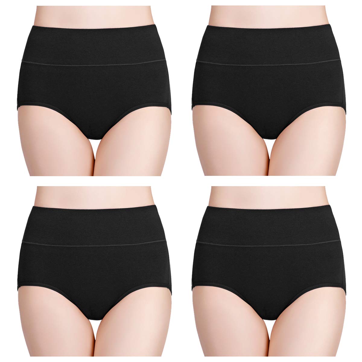 wirarpa Womens Cotton Underwear 4 Pack High Waist Briefs Light Tummy Control Ladies Comfort Stretch Panties Underpants Size M,Black