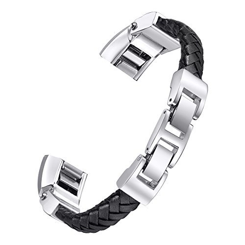 bayite Leather Bands Compatible with Fitbit Alta and Alta HR, Adjustable Metal Buckle Leather Wristband