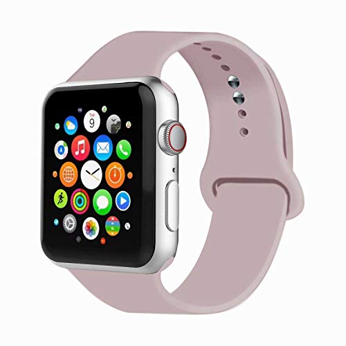 IYOU Sport Band Compatible with Watch Band 38MM 42MM 40MM 44MM, Soft Silicone Replacement Sport Strap Compatible with 2018 Watch Series 5/4/3/2/1(Pink Sand,38MM, S/M)