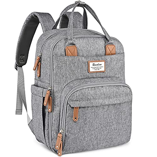 Book Cover Diaper Bag Backpack, RUVALINO Multifunction Travel Back Pack Maternity Baby Changing Bags, Large Capacity, Waterproof and Stylish, Gray