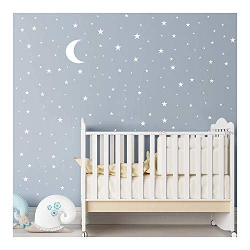 Book Cover Moon and Stars Wall Decal Vinyl Sticker for Kids Boy Girls Baby Room Decoration Good Night Nursery Wall Decor Home House Bedroom Design YMX16 (White)