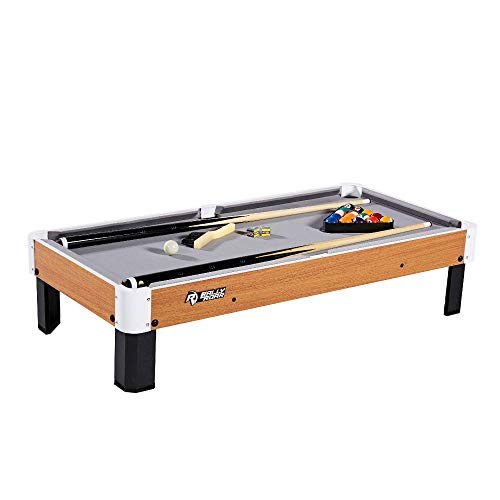 Rally and Roar Tabletop Billiards Mini Pool Game, Includes Ball Set, Rack, 2 Cues, Chalk and Brush