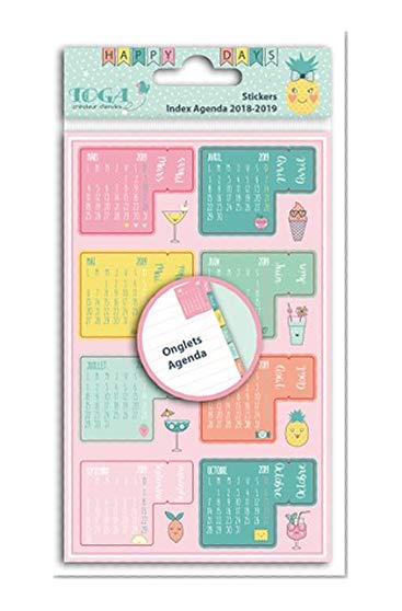 Toga  Autocollant Onglets Agenda 2018 2019, Autre, Multicolore, 10 x 19 x 0.1 cm STR105