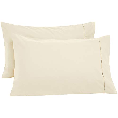 Amazon Basics Ultra-Soft Cotton Pillowcases, Breathable, Easy to Wash, Set of 2, Ivory, Standard