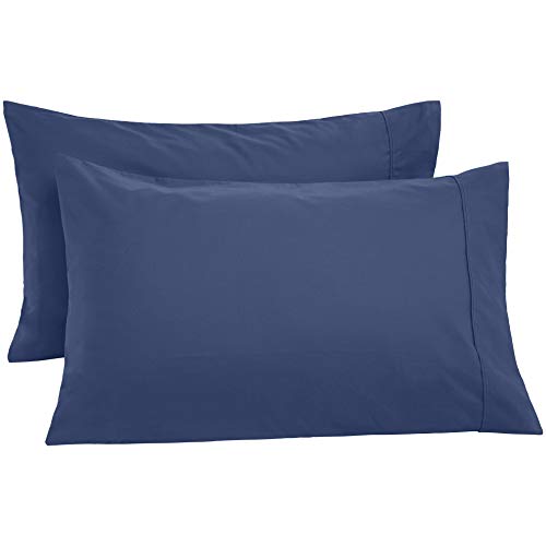 Book Cover AmazonBasics Ultra-Soft Cotton Pillowcases, Breathable, Easy to Wash, Set of 2, Midnight Blue, King