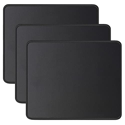 Book Cover JIKIOU 3 Pack Mouse Pad with Stitched Edge, Comfortable Mouse Pads with Non-Slip Rubber Base, Washable Mousepads Bulk with Lycra Cloth, Mouse Pads for Computers Laptop Mouse 10.2x8.3x0.12inch Black