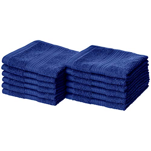 Book Cover AmazonBasics Fade-Resistant Cotton Washcloths - Pack of 12, Navy Blue
